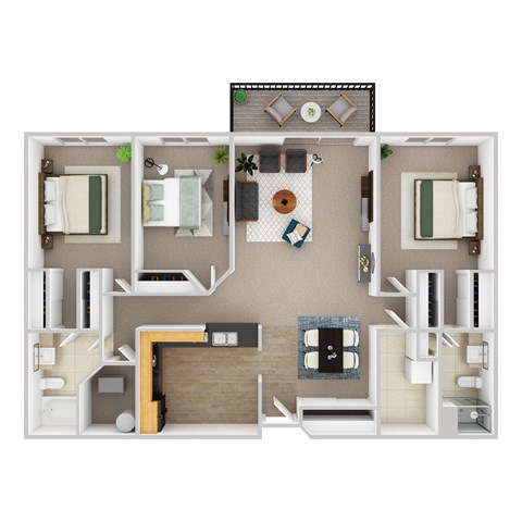 Floor plan for 3 beds, 2 baths, 1447 sqft